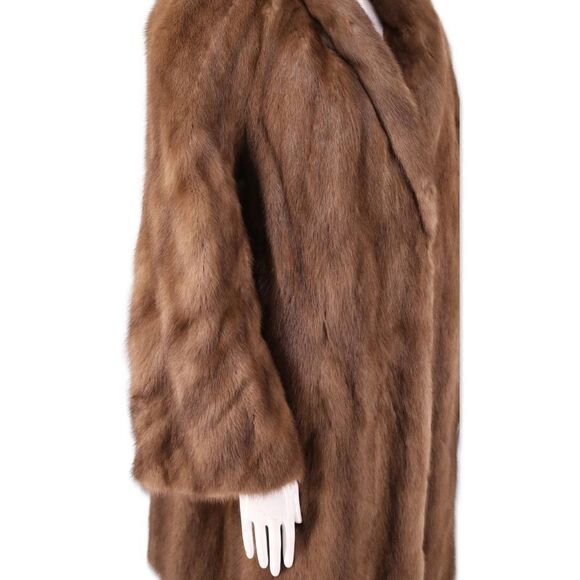 vintage 70s 80s smoky brown chevron mink fur coat M/L - Picture 8 of 9